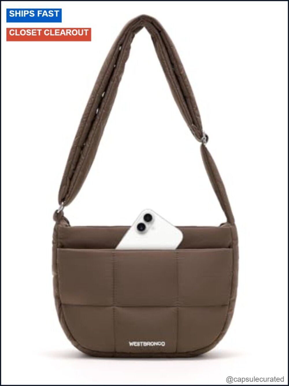 Womens Quilted Nylon Puffer Crossbody Bag Adjustable Strap Travel Handbag